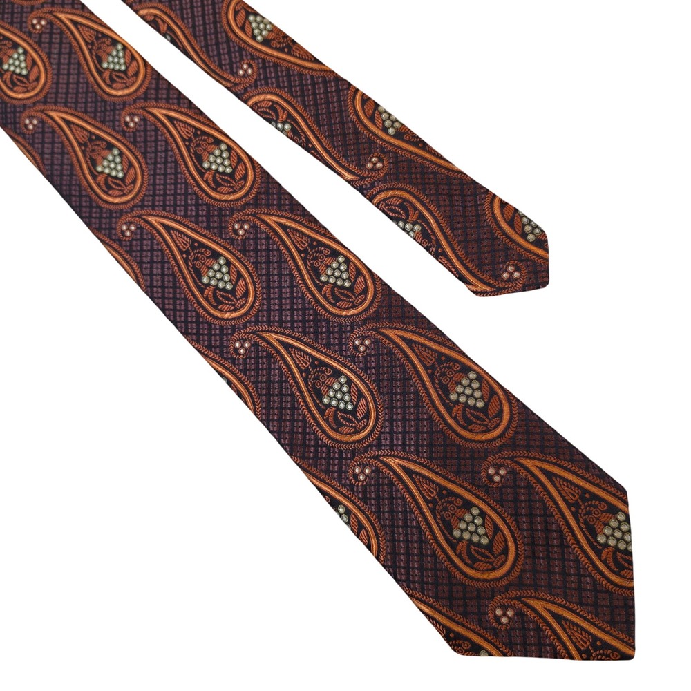 Ted Baker London Mens Silk Tie Burnt Orange Brown Paisley‎ Geometric 3.75" Width